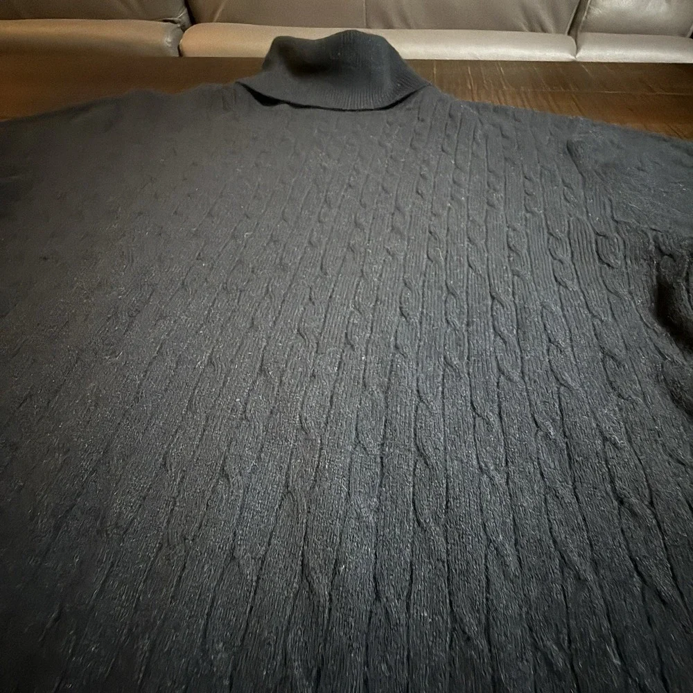 Valerie‎ Stevens Two Ply Cashmere Black Turtleneck Sweater Cable Knit Large VTG